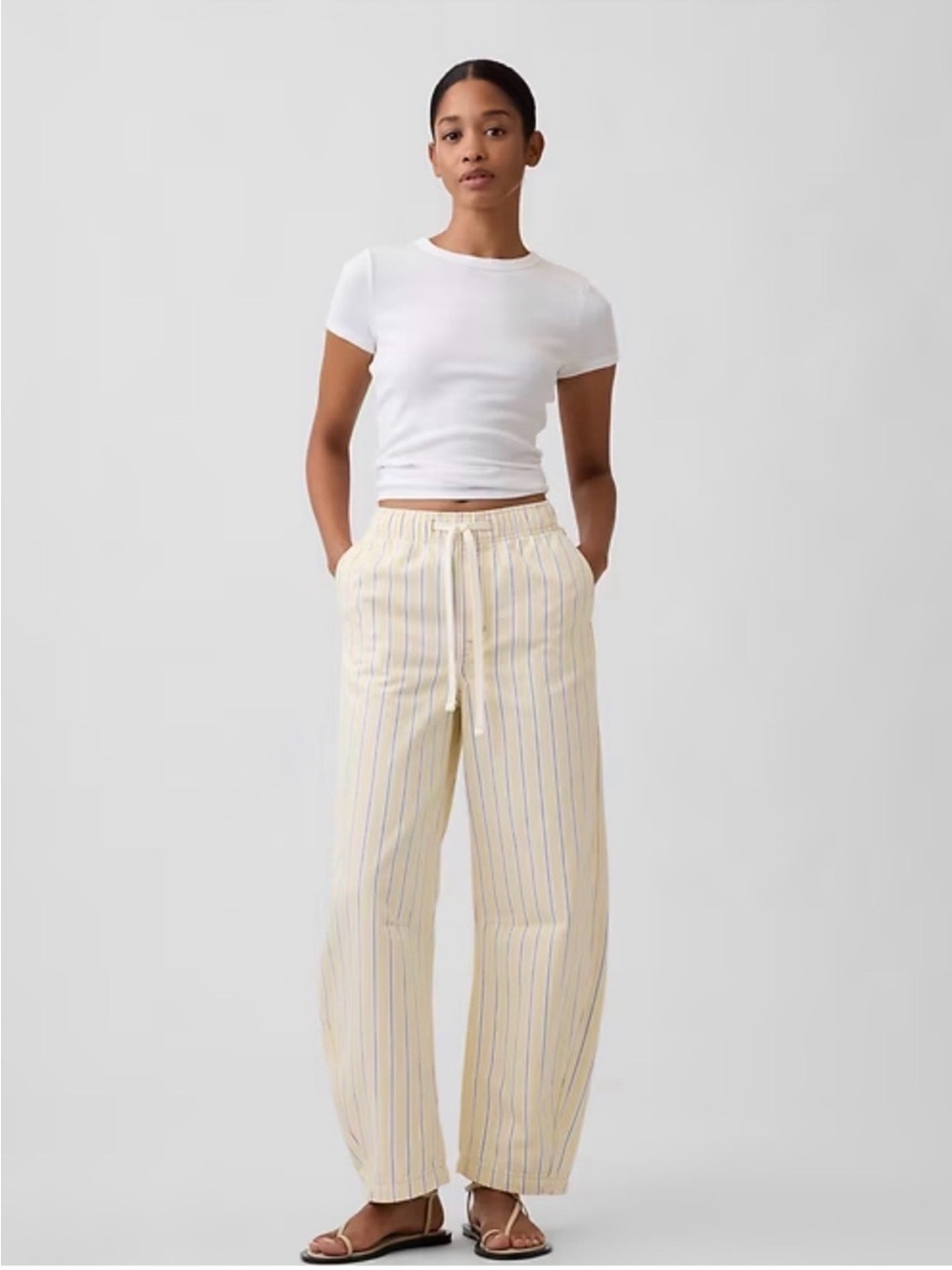 GAP Mid Rise Stripe Pull-On Barrel Jeans